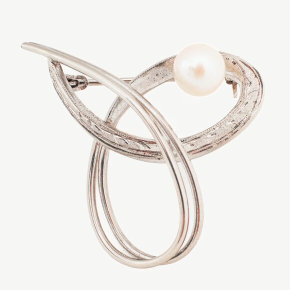 Silver Pearl-Embellished Loop Brooch - Picture 1 of 5